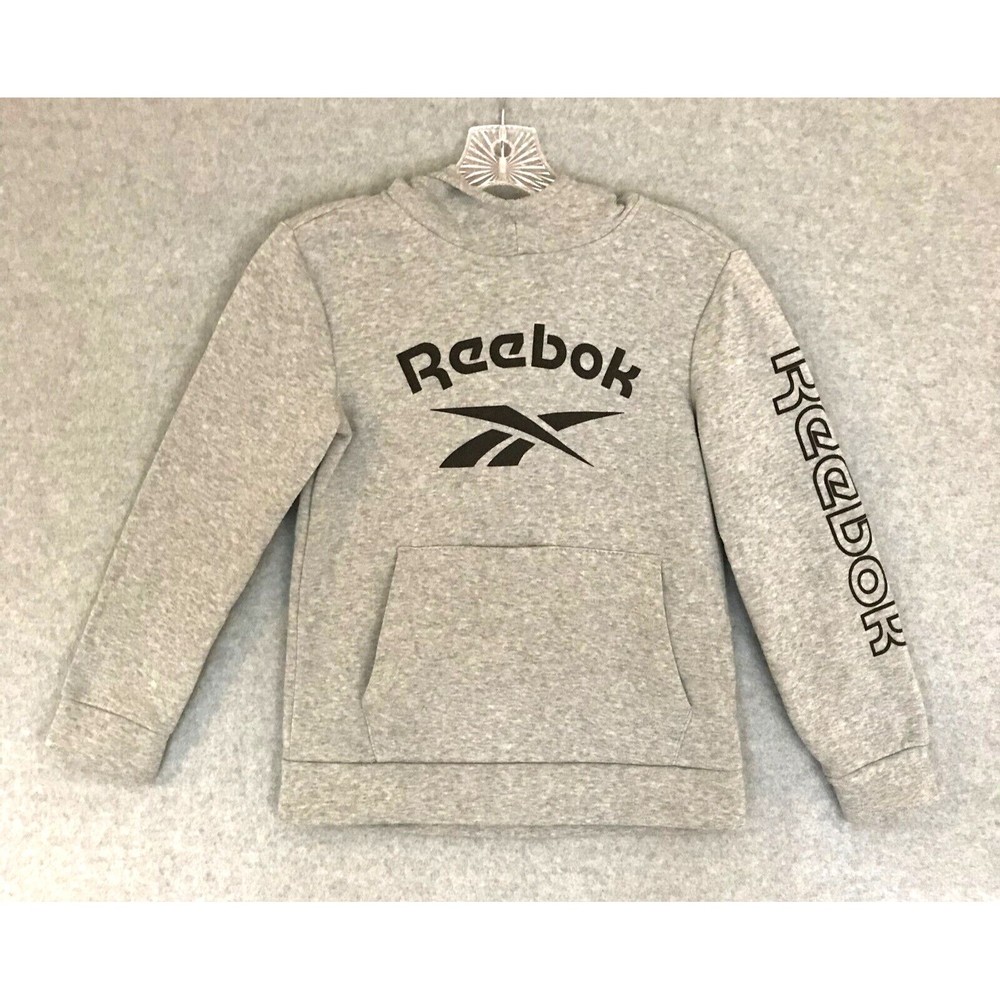 Reebok Youth Boys 8 Hoodie Training Sweatshirt Gray‎ Spellout Logo See condition